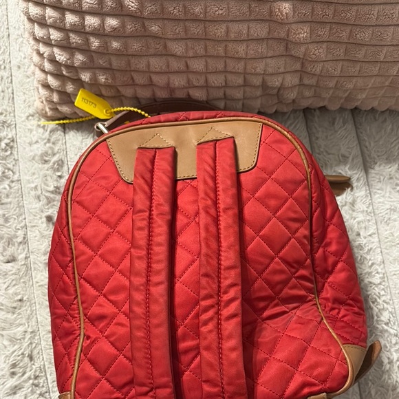 Burberry Red and Tan Quilted Backpack with Gold Hardware - Picture 2 of 16